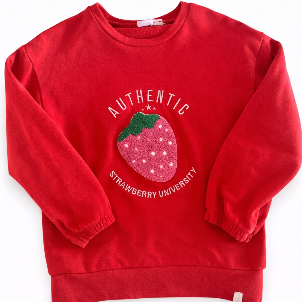 deux par deux Red Sweatshirt with Sparkle Strawberry Graphic